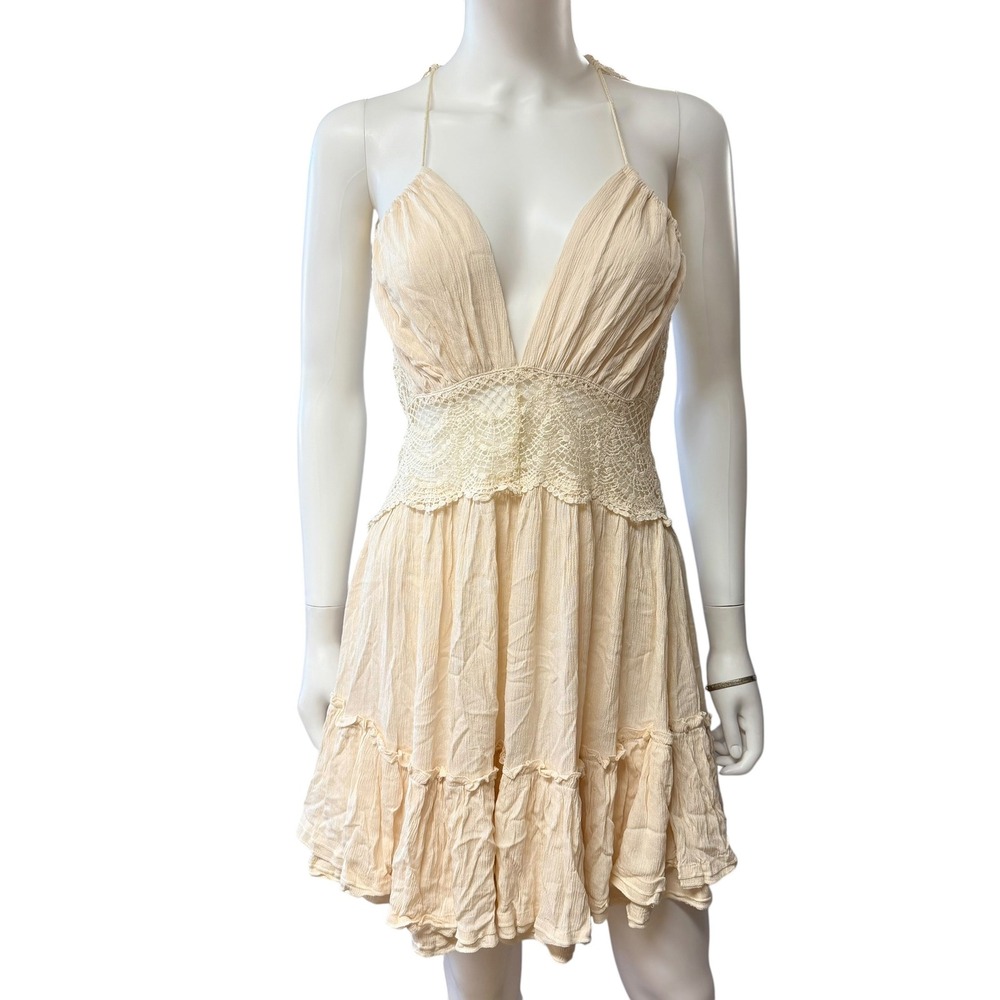 R. Vivimos Boho Crochet Tiered Dress Gauzy Prairie Euro Fairycore Cottagecore S